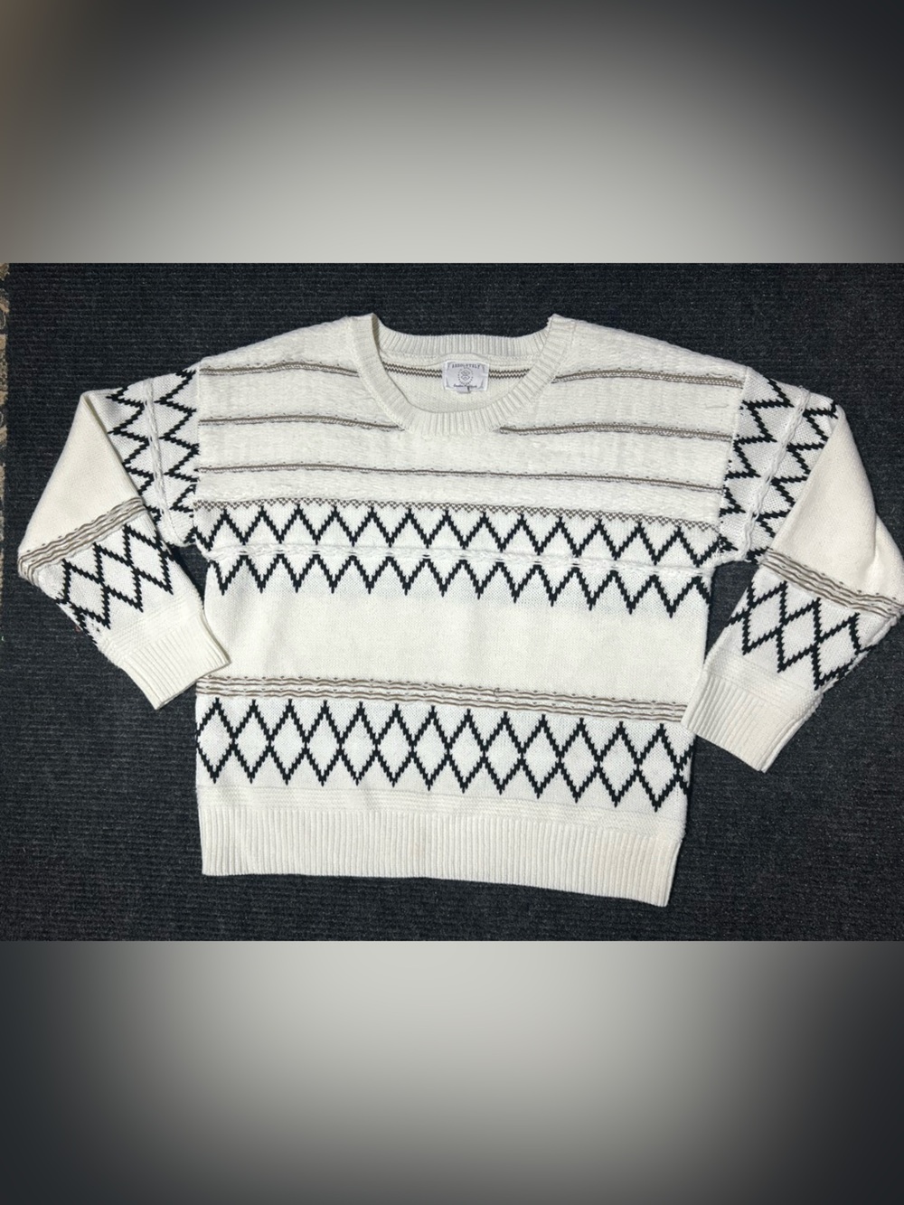 Absolutely Cream and Black Geometric Crewneck Sweater Retro Inspired